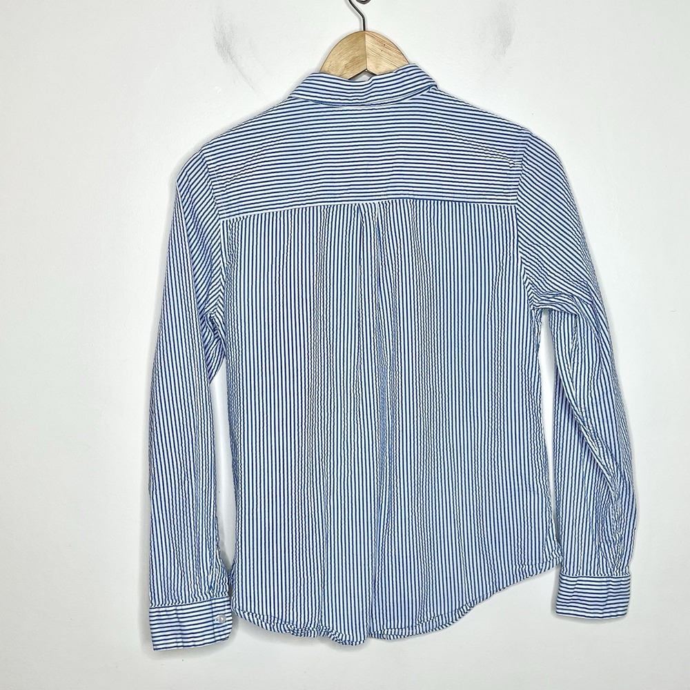 LL Bean Seersucker Striped Shirt Blue Womens Small Preppy Nautical Fisherman - Picture 7 of 7